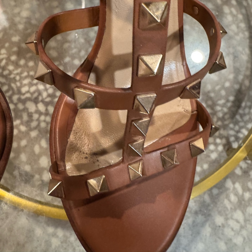 Valentino Garavani 90mm Rockstud Caged T-Strap Leather Sandals Brown 8.5 - Picture 6 of 16